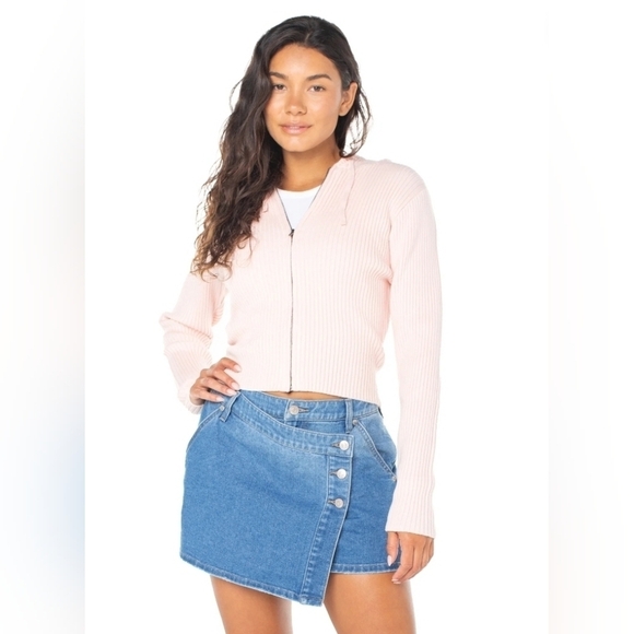 Celebrity Pink Tops - Light Pink Ribbed Sweater Hoodie Juniors XL Trendy Casual Fall Layering